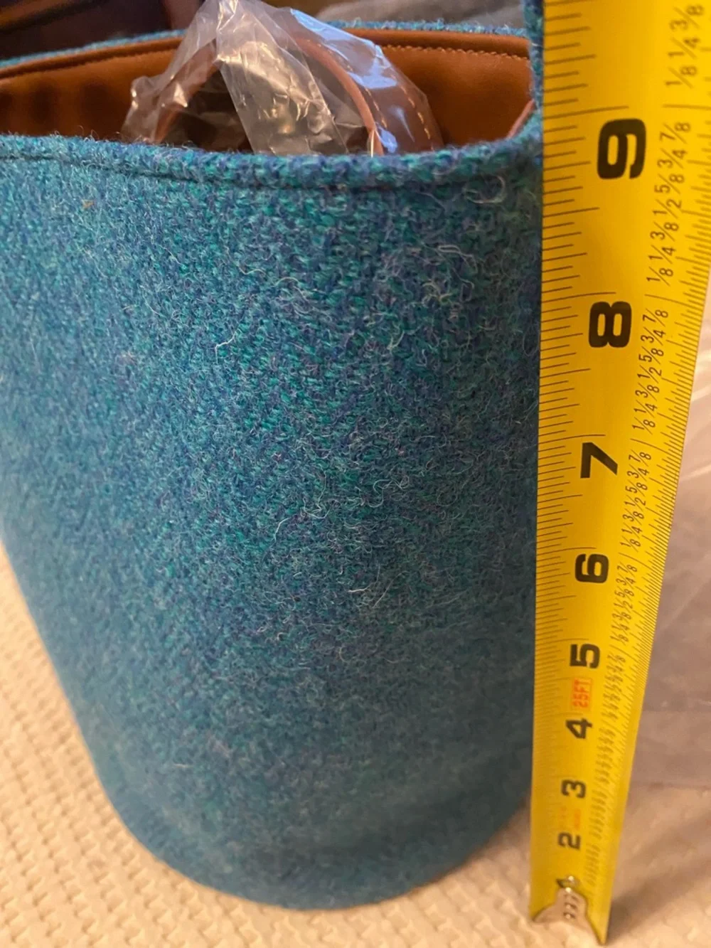 Harris Tweed Teal Wool Bucket Bag - Picture 9 of 12